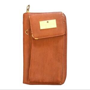 Kate Spade Wallet Brown Leather Gold Metal Accents Used with Some Scuffing